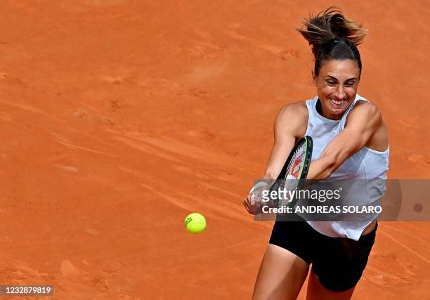 Croatia's Petra Martic returns the ball to US Jessica Pegula during their Women's Italian Open tennis match at Foro Italico on May 14, 2021 in Rome.