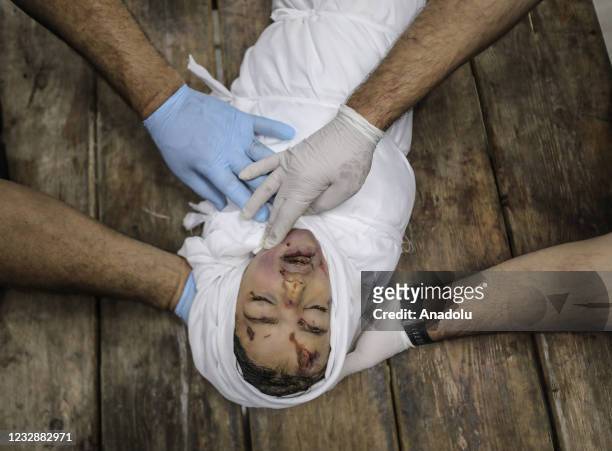View from Indonesia Hospital morgue in Beit Lahia, Gaza on May 14, 2021. Israeli warplanes, simultaneously with artillery and tanks, targeted the...