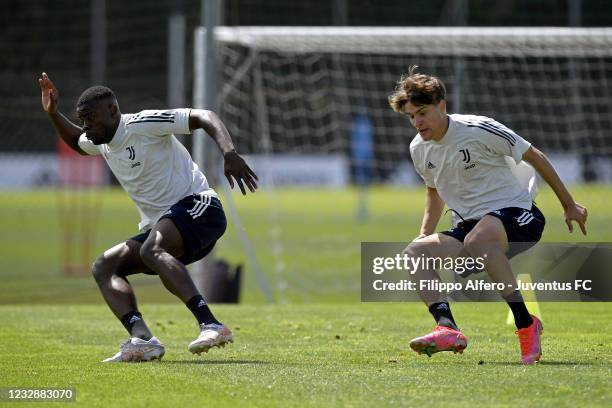 Paolo Gozzi and Mattia Compagnon during a Juventus U23 Training Session at Juventus Center Vinovo on May 14, 2021 in Vinovo, Italy.