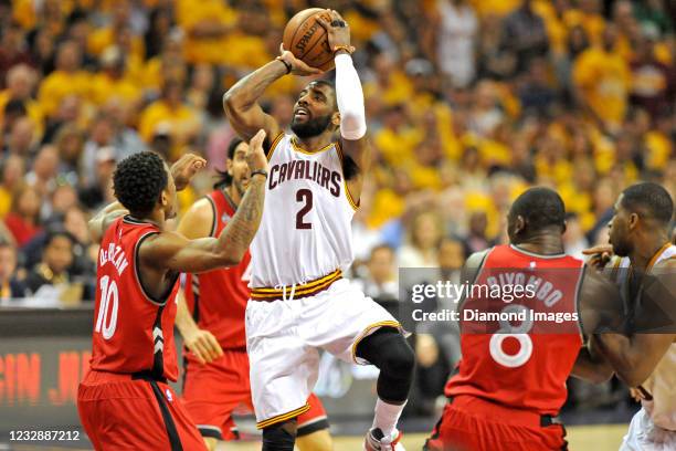 Kyrie Irving of the Cleveland Cavaliers puts up a shot in the first half of game two of the NBA Eastern Conference Finals against the Toronto Raptors...