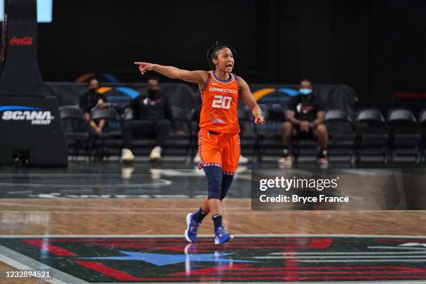 Briann January of the Connecticut Sun calls play during the game against the Atlanta Dream on May 14, 2021 at Gateway Center Arena in College Park,...