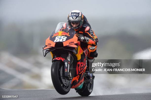 Red Bull KTM Factory Racing's Portuguese rider Miguel Oliveira rides during the third free practice session of the French Moto GP Grand Prix in Le...