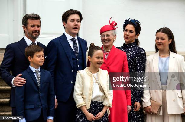 Prince Christian of Denmark with his family arrive at Fredensborg Palace where they are welcomed by Queen Margrethe on the occasion of his...