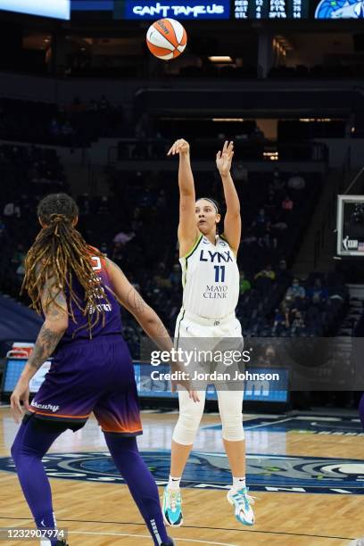 Natalie Achonwa of the Minnesota Lynx shoots the ball against the Phoenix Mercury on May 14, 2021 at Target Center in Minneapolis, Minnesota. NOTE TO...