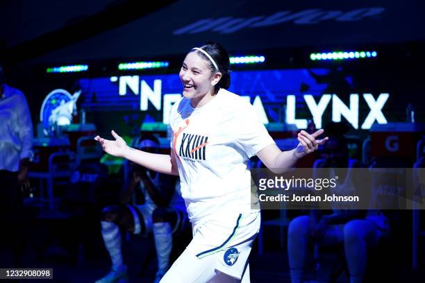 Natalie Achonwa of the Minnesota Lynx is introduced before the game against the Phoenix Mercury on May 14, 2021 at Target Center in Minneapolis,...