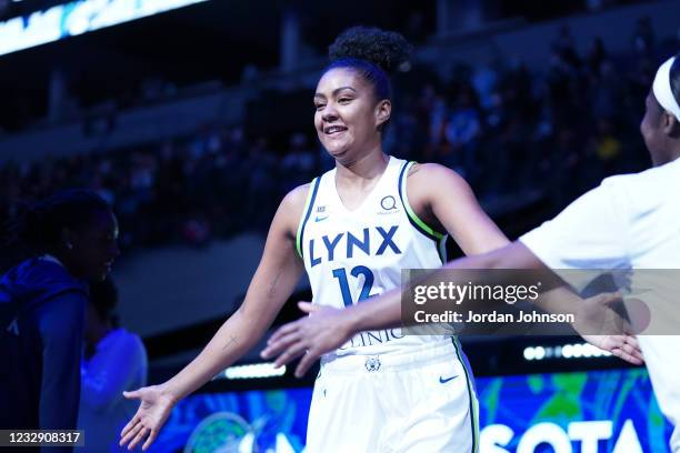 Damiris Dantas of the Minnesota Lynx is introduced before the game against the Phoenix Mercury on May 14, 2021 at Target Center in Minneapolis,...