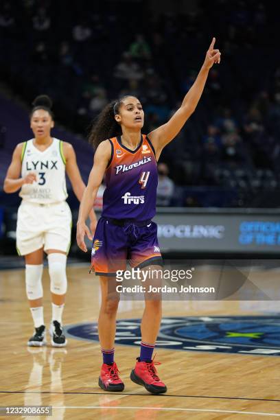 Skylar Diggins-Smith of the Phoenix Mercury celebrates during the game against the Minnesota Lynx on May 14, 2021 at Target Center in Minneapolis,...