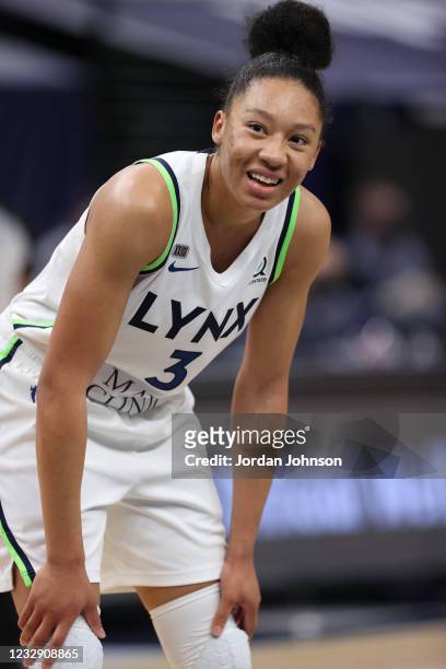 Aerial Powers of the Minnesota Lynx smiles during the game against the Phoenix Mercury on May 14, 2021 at Target Center in Minneapolis, Minnesota....
