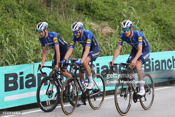 The cyclists James Knox, Pieter Serry and Mikkel Honorè of the Deceunink Quick-Step Team, during the eighth stage of the Giro d'Italia 2021, 170 km...