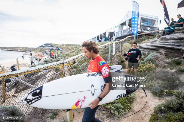 Jordy Smith of South Africa prepares for his Round 1 heat of the Rip Curl Rottnest Search presented by Corona on MAY 16, 2021 in Rottnest Island, WA,...