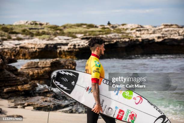 Two-time WSL Champion Gabriel Medina of Brazil prepares for his Round 1 heat of the Rip Curl Rottnest Search presented by Corona on MAY 16, 2021 in...