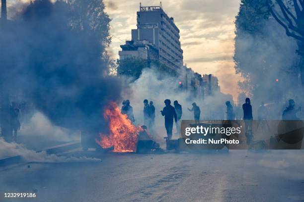 Prohibited pro palestinian protest turns into clash with the police in Paris on May 15, 2021. Police banned the demonstration planned in Paris...