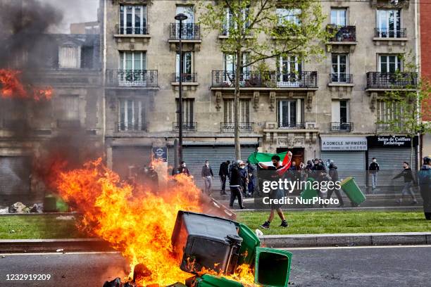 Prohibited pro palestinian protest turns into clash with the police in Paris on May 15, 2021. Police banned the demonstration planned in Paris...