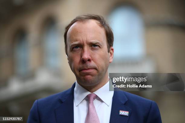 Secretary of State for Health and Social Care, Matt Hancock gives an interview to Sky outside the BBC before appearing on the Andrew Marr show on May...