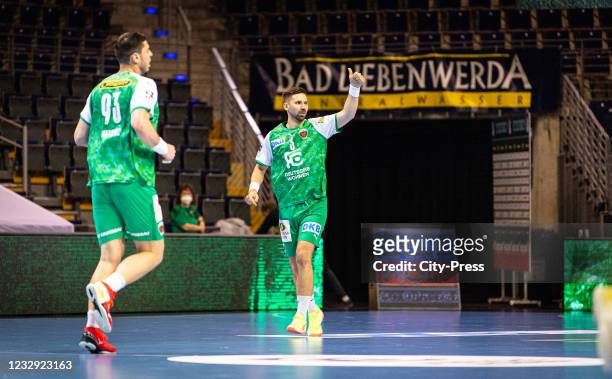 Fabian Wiede of the Fuechse Berlin during the game between the Fuechse Berlin and FRISCH AUF! Goeppingen at the Max-Schmeling-Halle on May 16, 2021...