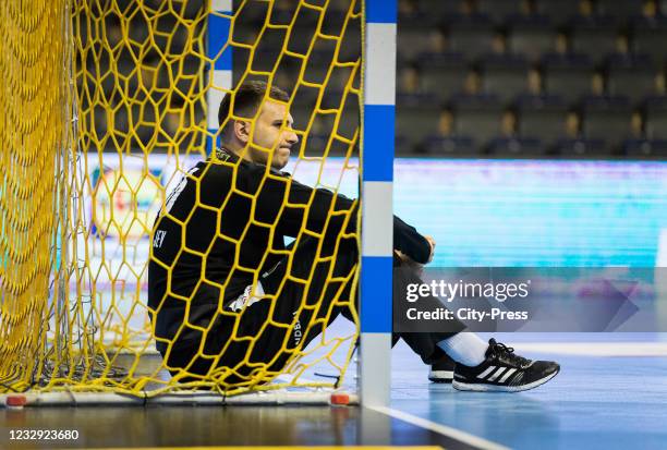 Dejan Milosavljev of the Fuechse Berlin during the game between the Fuechse Berlin and FRISCH AUF! Goeppingen at the Max-Schmeling-Halle on May 16,...