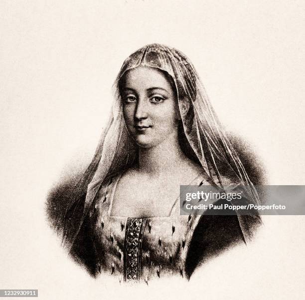 Vintage French postcard illustration featuring Agnes Sorel ou Soreau, chief mistress of King Charles VII of France, published in Strasbourg, circa...