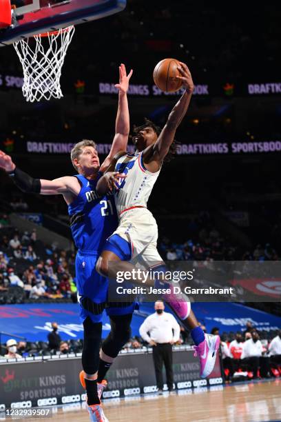 Tyrese Maxey of the Philadelphia 76ers dunks the ball against the Orlando Magic on May 16, 2021 at Wells Fargo Center in Philadelphia, Pennsylvania....