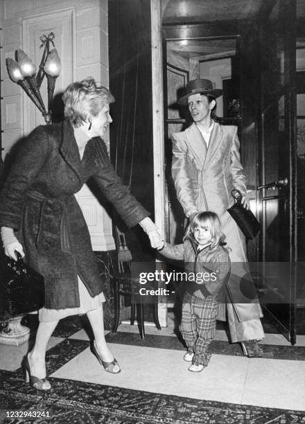 Photo taken on February 17 of singer, musician, painter, filmmaker, actor, David Bowie, with his wife Angela and their son Zowie in Amsterdam. David...