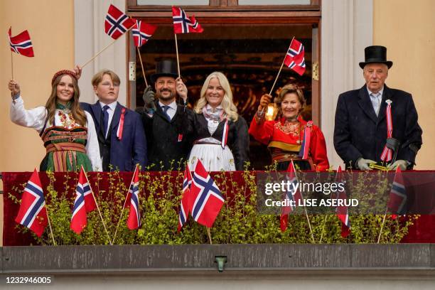 King Harald V of Norway, Queen Sonja of Norway, Crown Princess Mette-Marit of Norway, Crown Prince Haakon of Norway, Prince Sverre Magnus and...