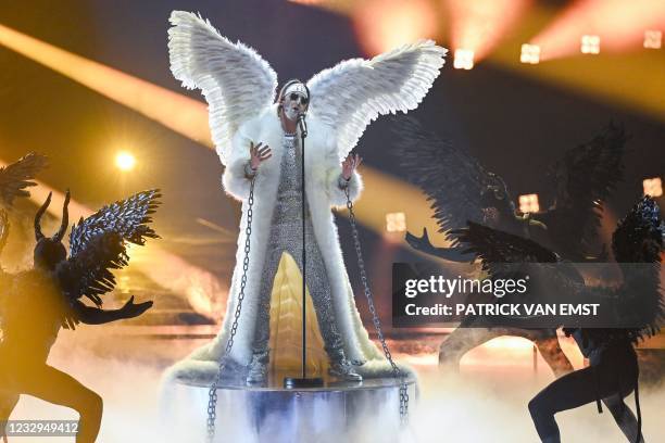 Norway's TIX performs during the first dress rehearsal, on the eve of the first semi-final of the 65th edition of the Eurovision Song Contest 2021,...