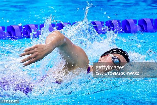 Great Britain's Aimee Willmott competes in the final of the Womens 400m Individual Medley Swimming event during the LEN European Aquatics...