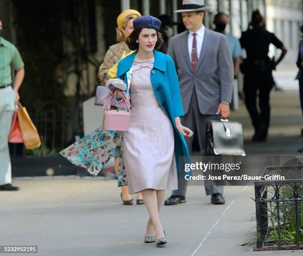 Rachel Brosnahan is seen on the set of "The Marvelous Mrs Maisel" on May 17, 2021 in New York City.