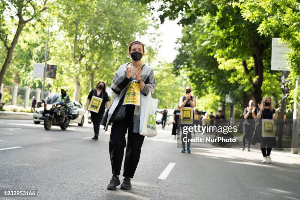 People take part in a demonstration organized from the Paseo del Prado to the Congress of Deputies on 17 May, 2021 in Madrid, Spain. With this...