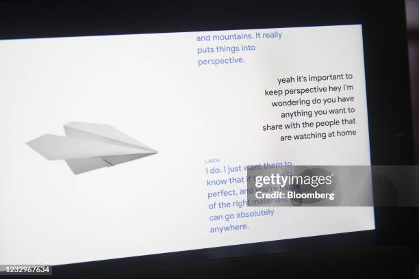 Sample conversation with LaMDA, short for Language Model for Dialogue Applications, during the virtual Google I/O Developers Conference on a tablet...