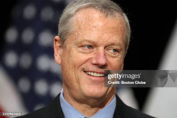 Governor Charlie Baker, along with Lt. Governor Polito, Secretary Sudders and Secretary Kennealy, speak in the Gardner Auditorium in the...