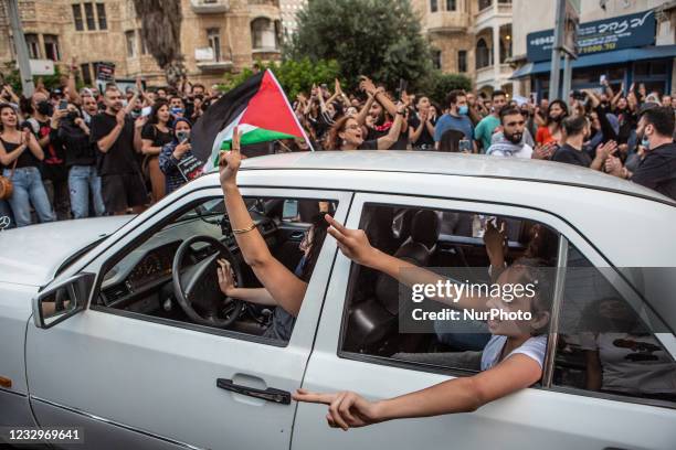 Palestinian citizens of Israel demonstrate in Haifa, Israel on 18 May to mark a nationwide general strike called by the country's Arab leadership and...