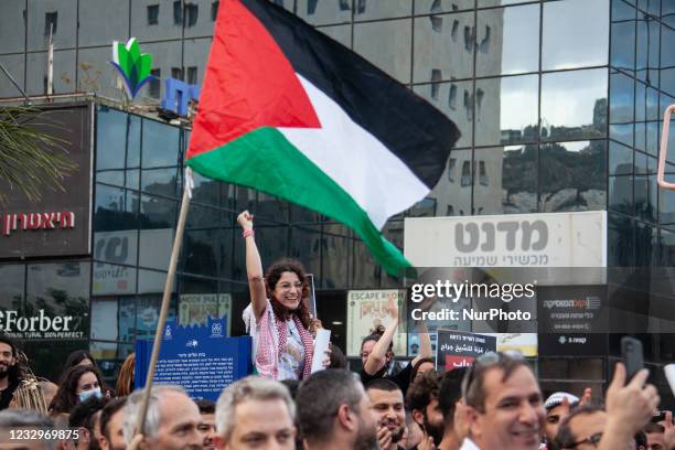 Palestinian citizens of Israel demonstrate in Haifa, Israel on 18 May to mark a nationwide general strike called by the country's Arab leadership and...