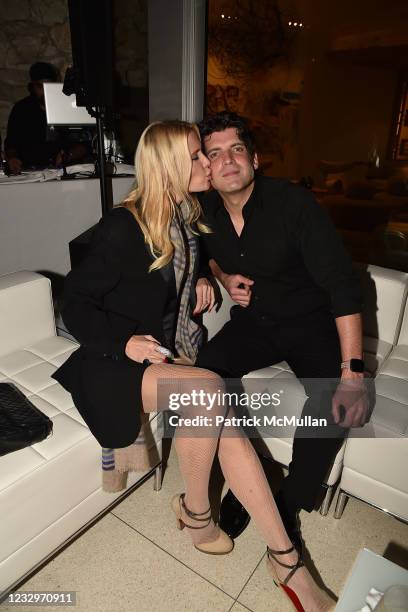 Celesta Hodge and Christian Hannig attend Nikki Haskell's 80th Birthday on May 17, 2021 at the home of Eugenio Lopez in Beverly Hills, California.