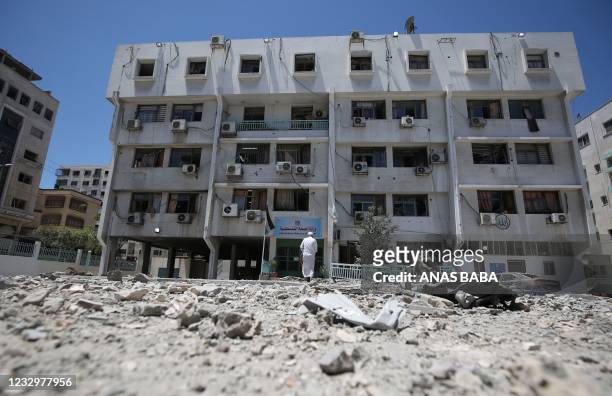General view shot on May 19, 2021 shows the building of the Palestinian Ministry of Health in Gaza which was heavily damaged by Israeli bombardment...