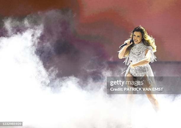 Anxhela Peristeri from Albania performs with the song Karma during the first dress rehearsal of the second semi-final of the Eurovision Song Contest...