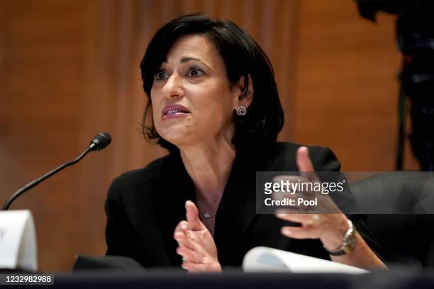 Centers for Disease Control and Prevention Director Dr. Rochelle Walensky answers a question during a Senate Appropriations Subcommittee hearing to...