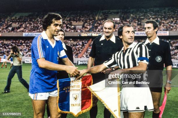 Giuseppe Furino of Juventus and Michel Platini of France during the International Friendly match between France and Juventus Turin, at Parc des...