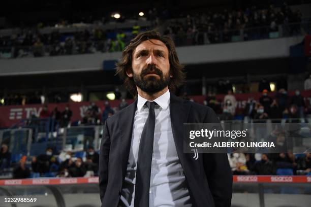 Juventus' Italian coach Andrea Pirlo looks on prior to the final of the Italian Cup football match Atalanta vs Juventus on May 19, 2021 at the Citta...