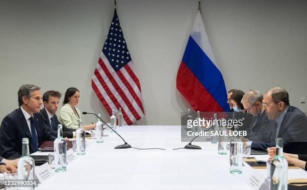 Secretary of State Antony Blinken meets with Russian Foreign Minister Sergey Lavrov at the Harpa Concert Hall in Reykjavik, Iceland, May 19 on the...