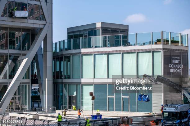 New buildings under construction at in the Canary Wharf financial, business and shopping district in London, U.K., on Wednesday, April 21, 2021. As...