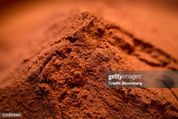 Pile of copper electrolytic powder at the Uralelectromed Copper Refinery, operated by Ural Mining and Metallurgical Co. , in Verkhnyaya Pyshma,...