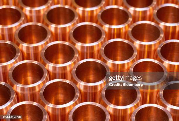 Copper rings made from copper electrolytic powder at the Uralelectromed Copper Refinery, operated by Ural Mining and Metallurgical Co. , in...