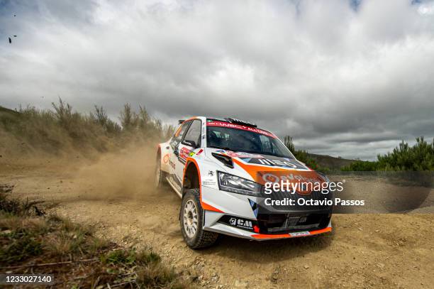 Armindo Araujo of Portugal and Luis Ramalho of Portugal compete in their Skoda Fabia EVO during the SS3 Arganil of the FIA World Rally Championship...