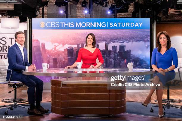 Co-hosts Jeff Glor, Dana Jacobson and Michelle Miller broadcast live from the CBS Broadcast center in New York.