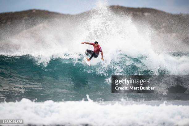 Michel Bourez of France surfing in Heat 4 of Round of 16 of the Rip Curl Rottnest Search presented by Corona on May 22, 2021 in Rottnest Island, WA,...