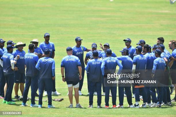 Bangladeshs team members attend a practice session at the Sher-e-Bangla National Cricket Stadium in Dhaka on May 22 ahead of their first one-day...