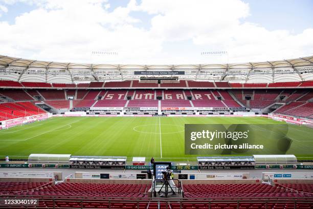 May 2021, Baden-Wuerttemberg, Stuttgart: Football: Bundesliga, VfB Stuttgart - Arminia Bielefeld, Matchday 34 at Mercedes-Benz Arena. Overview of the...