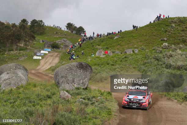 Bruno MAGALHAES and Carlos MAGALHAES in HYUNDAI NG i20 in action during the SS9 - Vieira do Minho 1 of the WRC Vodafone Rally Portugal 2021 in...