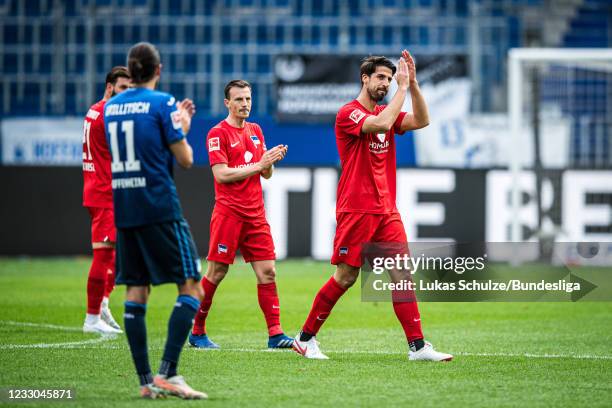 Sami Khedira of Berlin leaves the pitch of his last match in his career during the Bundesliga match between TSG Hoffenheim and Hertha BSC at...