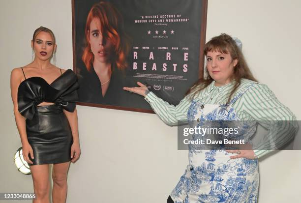 Billie Piper and Lena Dunham attend the premiere screening and Q&A of Billie Piper's "Rare Beasts" at the BFI Southbank on May 22, 2021 in London,...